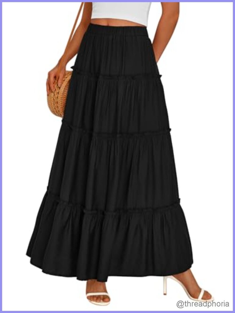 PRETTYGARDEN Women's Boho Tiered Ruffle Flowy Maxi Skirt
